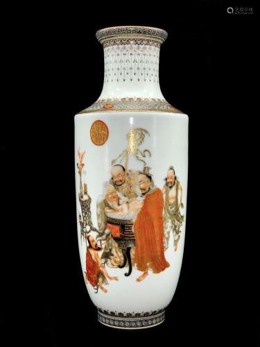 A Chinese Ink Colored Figure Painted Porcelain Vase