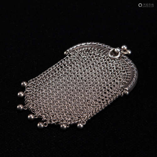 19th Century European Silver Round Money Bag