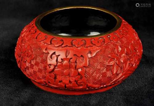 A Chinese Carved Red Lacquerware Water Pot