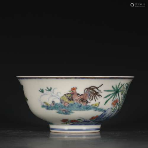 A Chinese Soucai Gild Cock Painted Porcelain Bowl