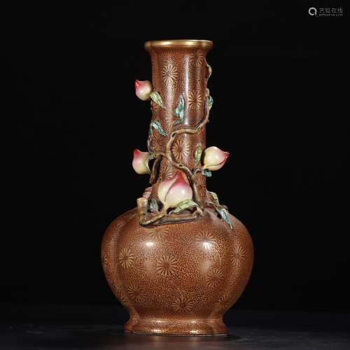 A Chinese Famille Rose Gild Peach Carved Porcelain Vase