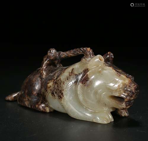 A Chinese Carved Hetian Jade Beast Ornament