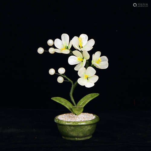 A Chinese Nephrite Orchid Ornament