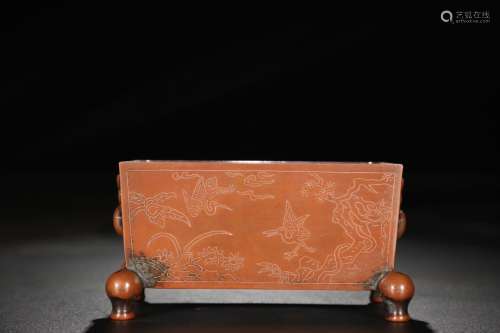A Chinese Silver Inlaying Copper Square Incense Burner