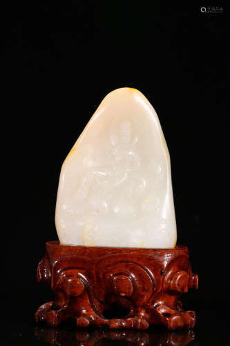 A Chinese Carved Hetian Jade Guanyin Statue Ornament