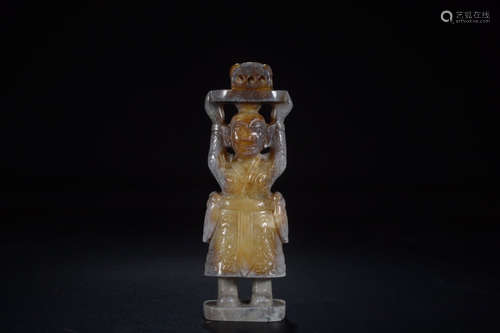 A Chinese Carved Gaogu Jade Figure Ornament