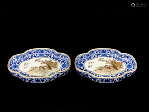 A Pair of Chinese Blue and White Floral Porcelain Brush Tian