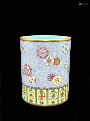 A Chinese Painted Gild Edge Floral Porcelain Brush Pot
