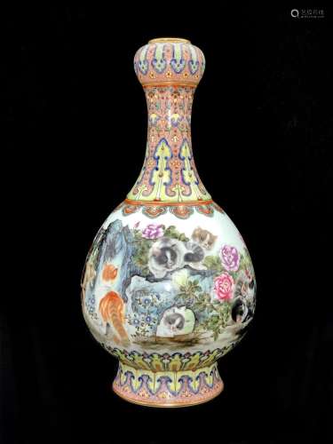 A Chinese Inscribed Porcelain Garlic Bottle