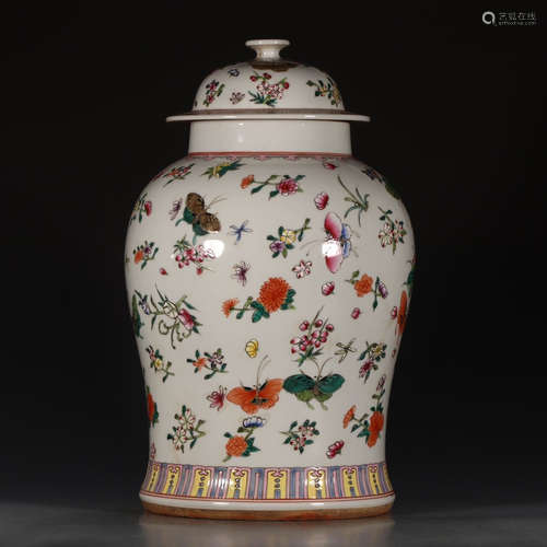 A Chinese Famille Rose Floral Porcelain Jar