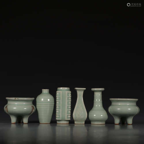A Set of Chinese Longquan Kiln Cyan Glaze Porcelain Ornaments