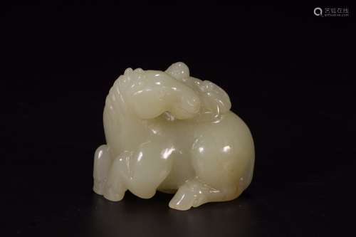 A Chinese Carved Hetian Jade Horse Ornament