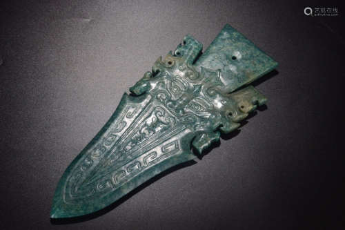 A Chinese Carved Gaogu Jade Weaponry