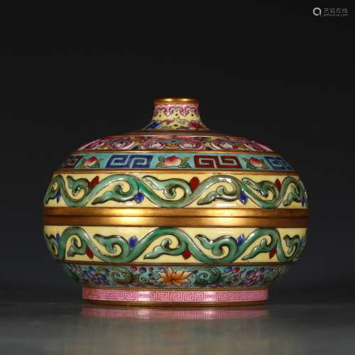 A Chinese Yellow Famille Rose Gild Carved Porcelain Incense Burner