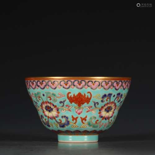 A Chinese Green Famille Rose Floral Porcelain Bowl