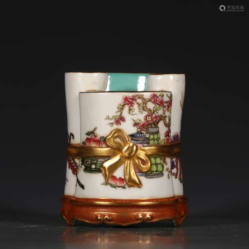 A Chinese Famille Rose Gild Porcelain Brush Pot