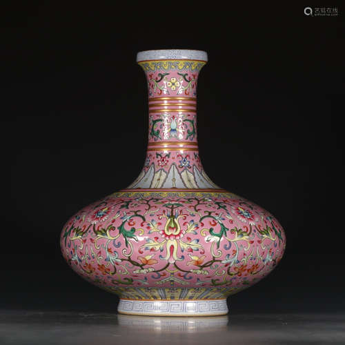 A Chinese Carmine Famille Rose Floral Porcelain Vase