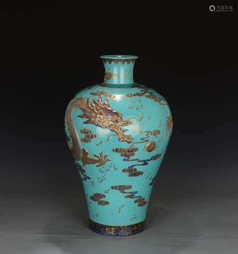 A Chinese Dragon Carved viridis Gild Porcelain Vase