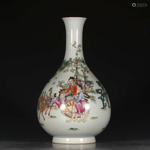 A Chinese Famille Rose Inscribed Figure Painted Porcelain Vase