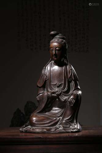 A Chinese Copper Guanyin Statue