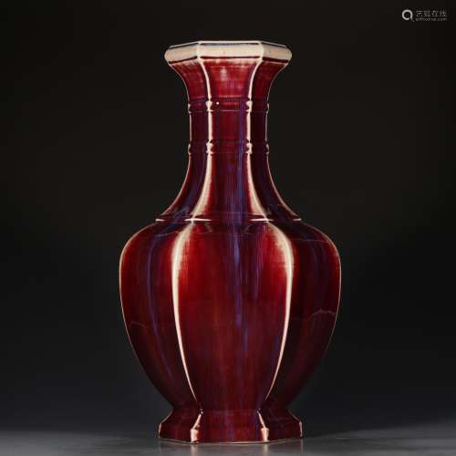 A Chinese Red Porcelain Hexagon Vase