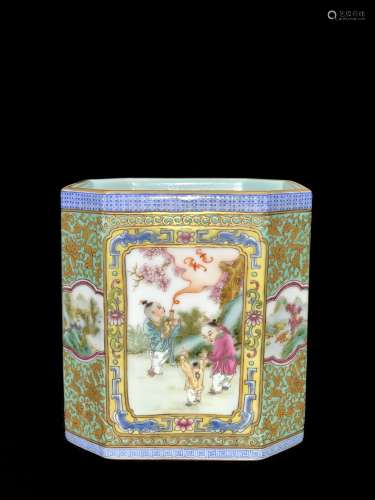 A Chinese Floral Painted Porcelain Brush Pot
