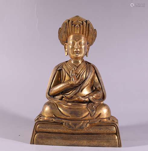 A Chinese Gild Copper Statue of Guru Buddha