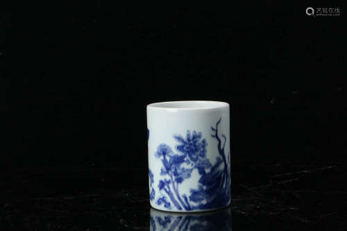 A Chinese Blue and White Flower&Bird Pattern Porcelain Brush Pot
