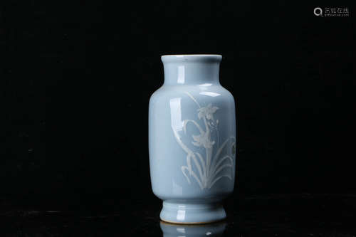 A Chinese Blue Glazed Orchid Painted Porcelain Vase