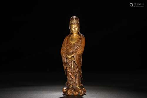 A Chinese Gild Copper Guanyin Statue