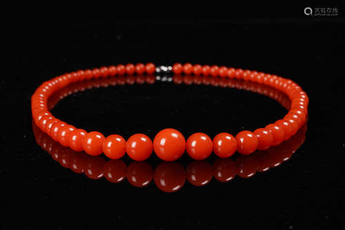 A Chinese 69pcs South Red Agate Beads Necklace