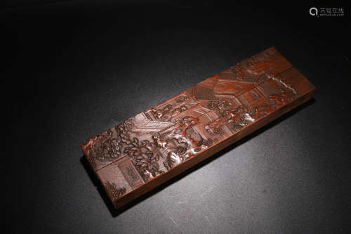 A Pair of Chinese Carved Red Sandalwood Paper Weight