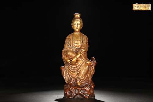 A Chinese Gild Copper Guanyin Statue