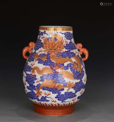 A Chinese Iron Red Dragon Pattern Porcelain Zun