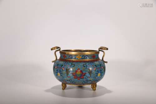 A Chinese Floral Copper Cloisonne Three-legged Incense Burner