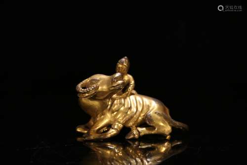 A Chinese Gild Copper Cow Ornament