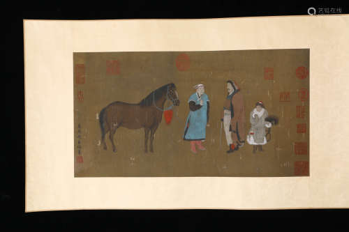 A Chinese Figures Painting Silver Scroll, Zhao Mengfu Mark
