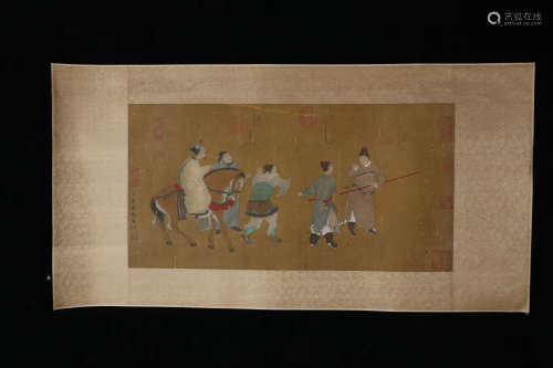 A Chinese Figure Painting Silver Scroll,  Zhao Mengfu Mark
