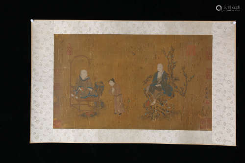 A Chinese Figures Painting Silver Scroll,  Liu Guandao Mark