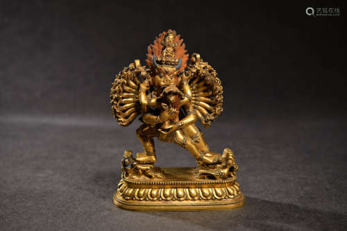 A Chinese Gild Copper Yamantaka Statue