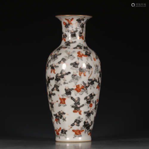 A Chinese Ink Colored Iron Red Figure Painted Porcelain Vase