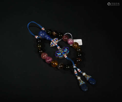 A Chinese Multi Colored Tourmaline Beads Hand String