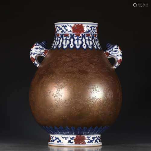 A Chinese Blue and White Underglazed Red Porcelain Zun