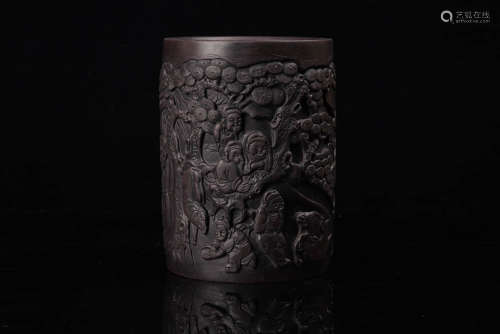 A Chinese Beast Relief Eaglewood Brush Pot