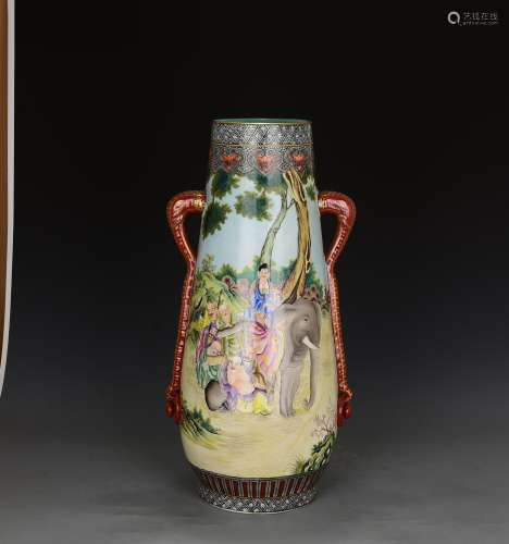 A Chinese Famille Rose Arhat Painted Porcelain Zun