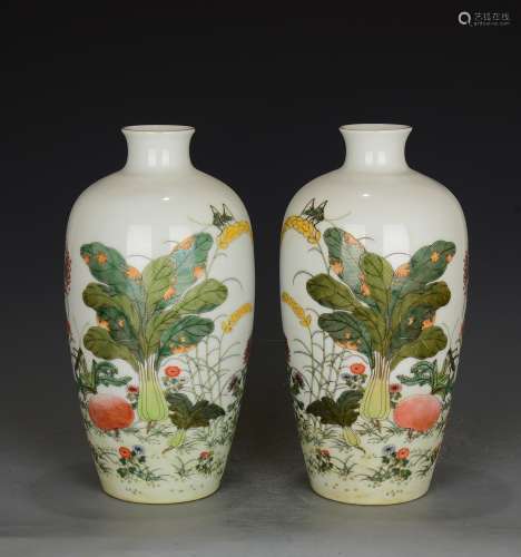 A Pair of Chinese Famille Rose Porcelain Vase