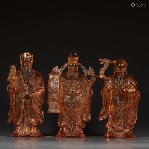 A Chinese Glass Fu Lu Shou Immortal Statues