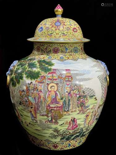 A Chinese Immortal Painted Porcelain Jar with Cover
