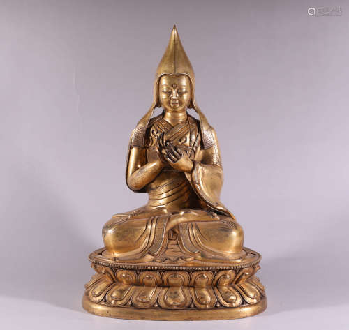 A Chinese Gild Copper Statue of Tsongkhapa