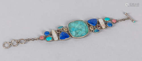 Collectible Native American Sterling Silver & Gem Stone Bracelet